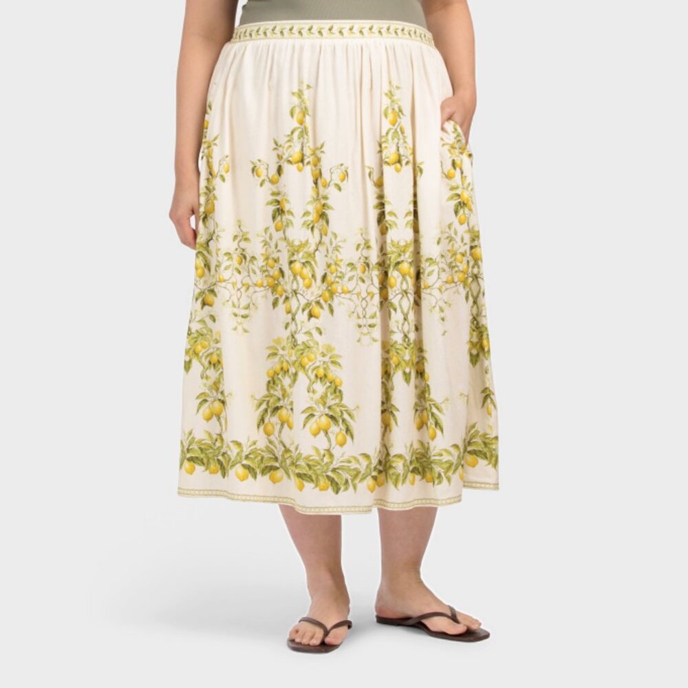 MAX STUDIO | Floral Border Print Midi Skirt w/ Pockets! | NWT - Picture 3 of 7